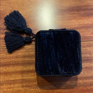 Sezane Navy Velvet Jewelry Case with Tassels